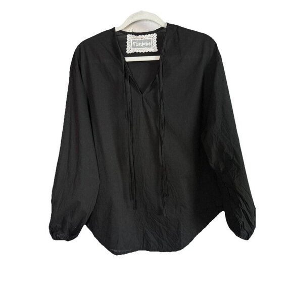 Monbebe Women’s Black Front Tie Shirt Top Size OS Minimalist Lightweight - Picture 1 of 10